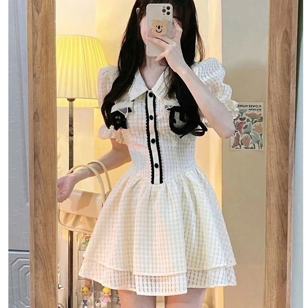 ワンピース2024夏腰上げ 気質が大衆に独特である スカートのパフスリーブ 学院プリンセス風 ケーキワンピース女 ワンピース