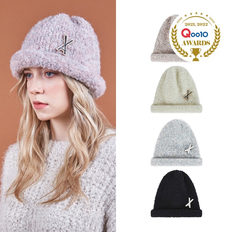 VA Brooch Melange Wool Rolling Beanie