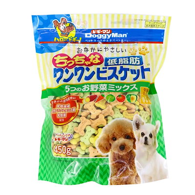 他サイト： ドギーマン　おなかにやさしいちっちゃな低脂肪ワンワンビスケット 5つのお野菜ミックス 450gの商品画像