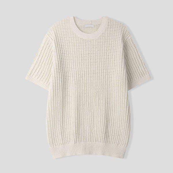 メンズコルクスカシラウンド半袖ニットティー AS-KNH-Q015-アイボリー