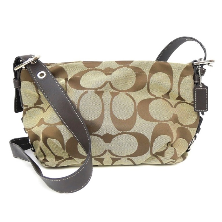 コーチ COACH シグネチャー柄 ショルダーバッグ アウトレット F15068 ブラウン キャンバス×レザー 【中古】(68362)