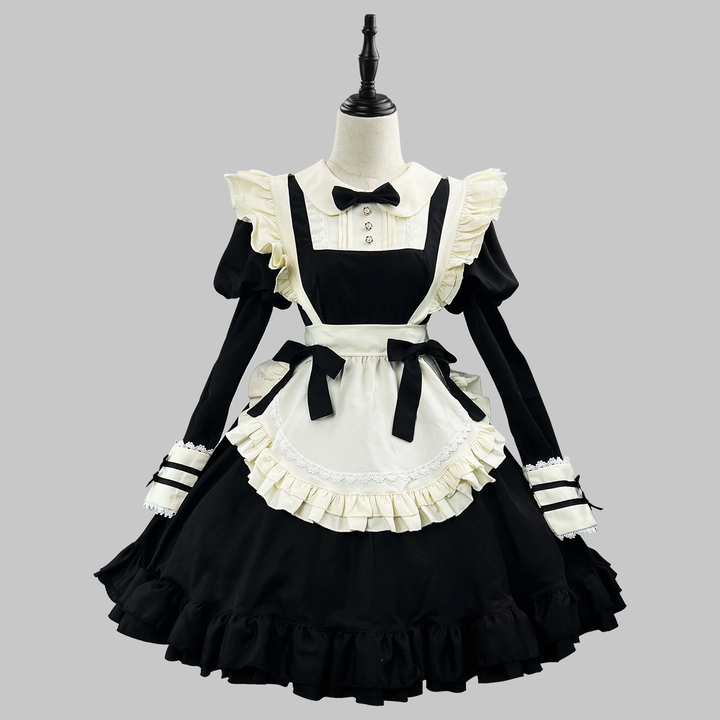 【2025新作】新品ロリータブラックワンピース日韓シスターレースメイド服カフェ可愛い日韓メイドワンピース 4,980円