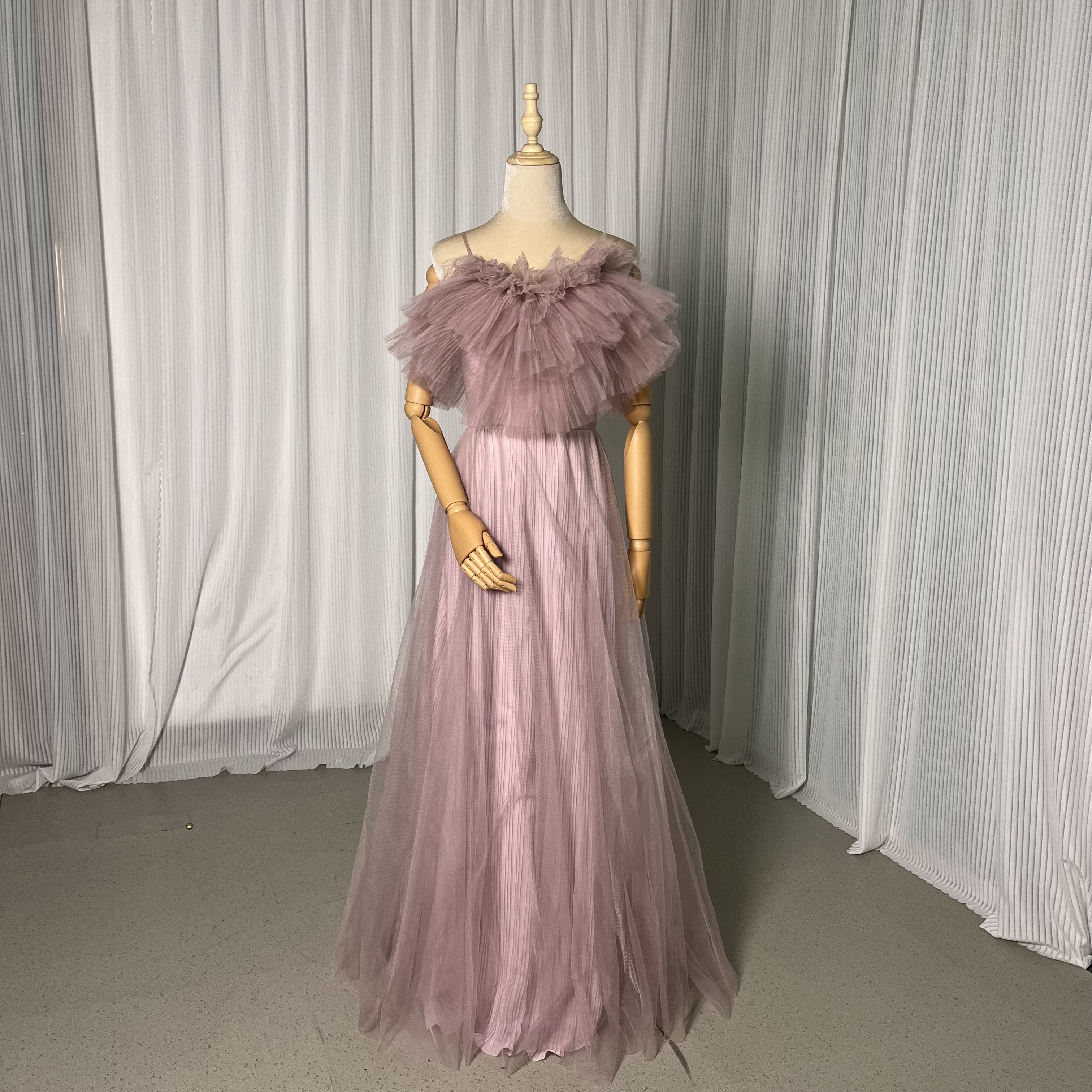 カラードレス ピンク紫 キャミソール ファスナー 可愛い ソフトチュール プリーツスカート 前撮り