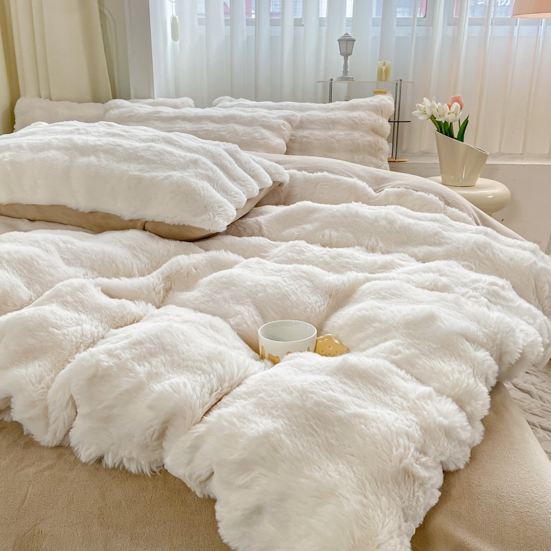 新しいバブルラビットプラッシュミルクフリース高重量人気厚手暖かい無地フリース4点セット