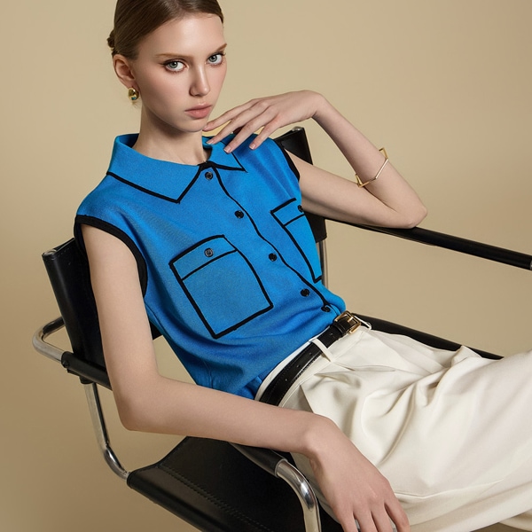 E2666 ライン配色スリーブレスニット