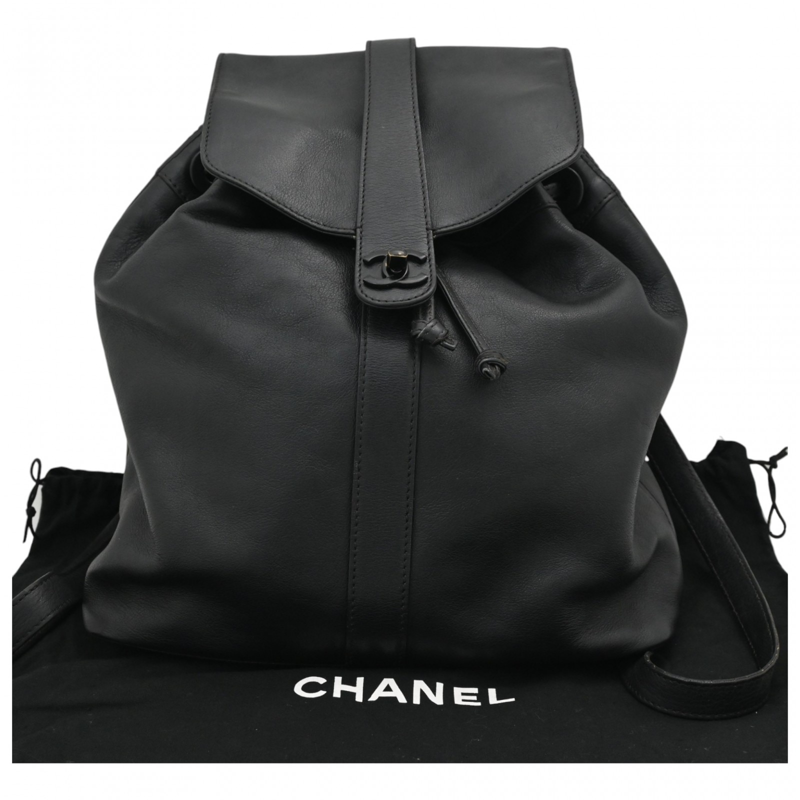 【中古】シャネル ココマーク ターンロック バックパック ブラック ラムスキン リュック Bランク ch88203bs