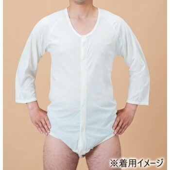 神戸生絲　紳士/婦人共用/前開き7分袖ボディシャツM No.112 ワンタッチ肌着オフ白