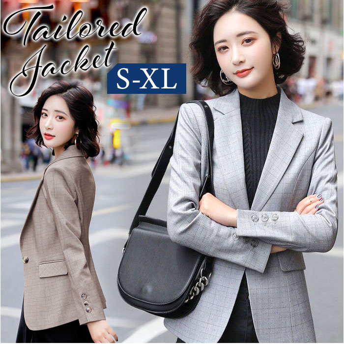 テーラードジャケット レディース 通販 テーラード ジャケット チェック ミドル丈 冬 秋冬 オフィス カジュアル 通勤 ビジネス 面接 就活 ライトアウター オシャレ かわいい おしゃれ きれいめ