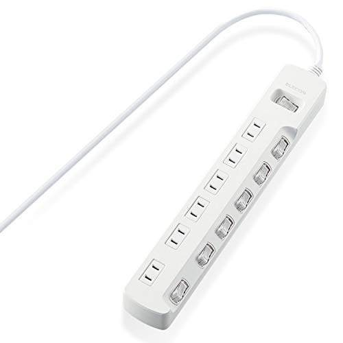 エレコム 電源タップ 一括&個別スイッチ 省エネ スイングプラグ 6個口 3m ホワイト T-E7A