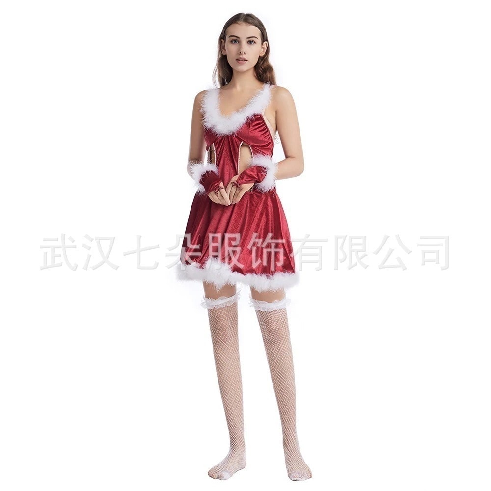 【SNS話題沸騰】クリスマスコスプレ演出服セクシーストラップビキニワンピースバーガール舞踏会演出cos服