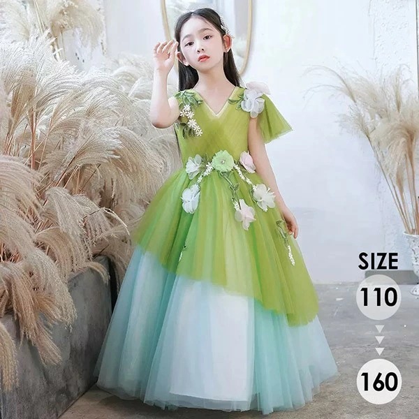 ドレス 子供 ピアノ 発表会 ピアノ発表会 中学生 ワンピース 女の子 ロングドレス 結婚式 ジュニア ピアノ発表会ドレス コンクール 袖付き パーティードレス イブニングドレス ロング キッズ 花柄