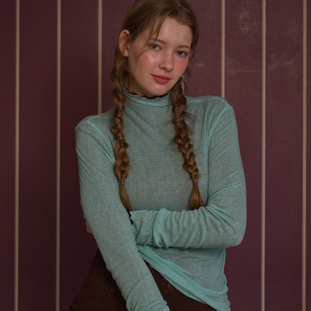 Wave Stitch Half-Neck Long Sleeve [Emerald Mint]