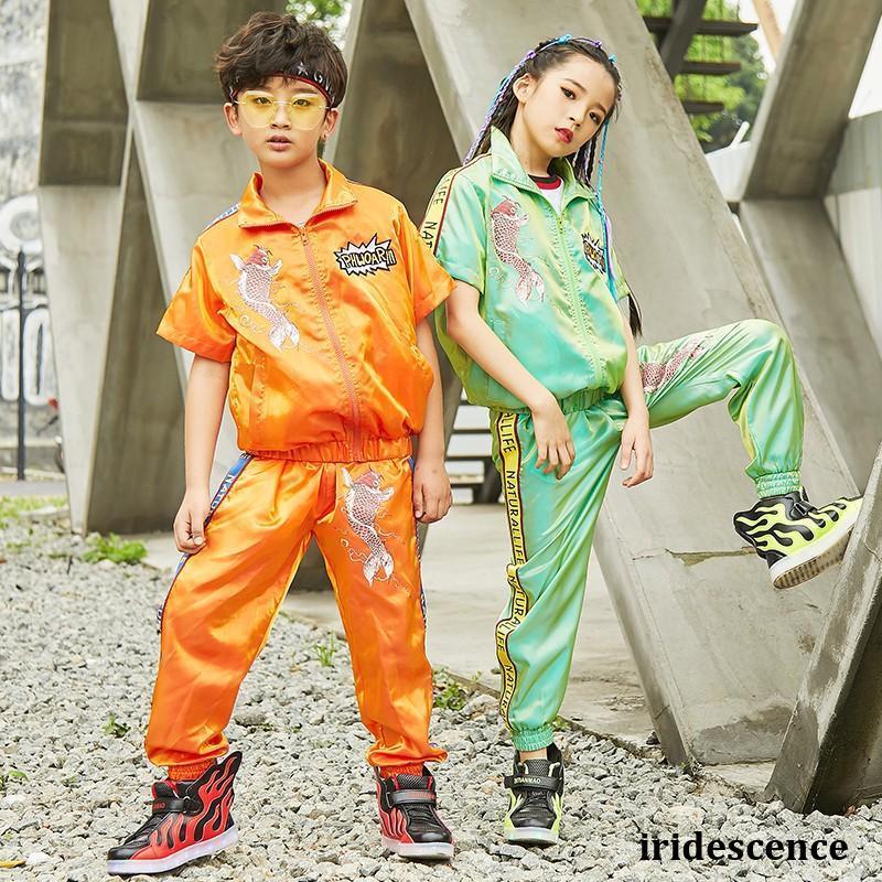 新しい子供用ダンスウェア 2点 キッズダンス衣装 ヒップホップ HIPHOP 子供 ズボンガールズ レディース パンツ 練習着 子供 HIPHOP 原宿系 ジャージダンスジャズダンス演出服 19zj2