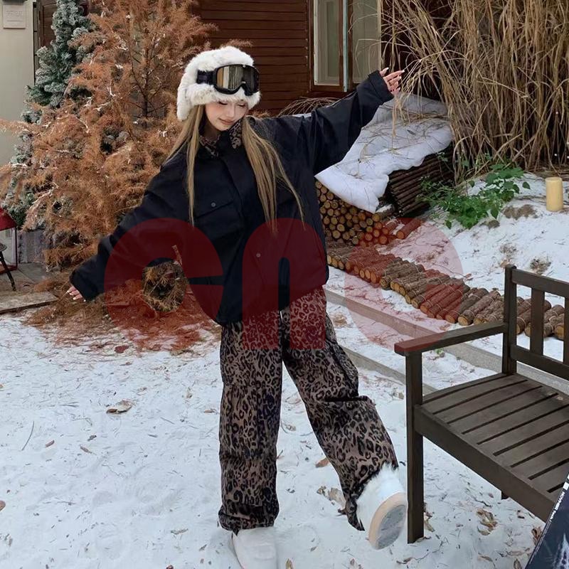 スノーボードウェア 2025 上下セット メンズ レディース アウター ジャケット パンツ ズボン ヒョウ柄 黒 ウィンタースポーツ スノーウェア スキーウェア スノボウェア韓国風