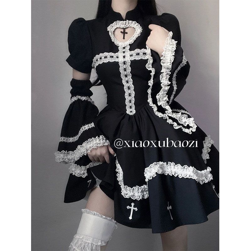オリジナルハロウィンコスチュームダーク系甘辛ワンピースロリータメイド服着脱可能カフス新型