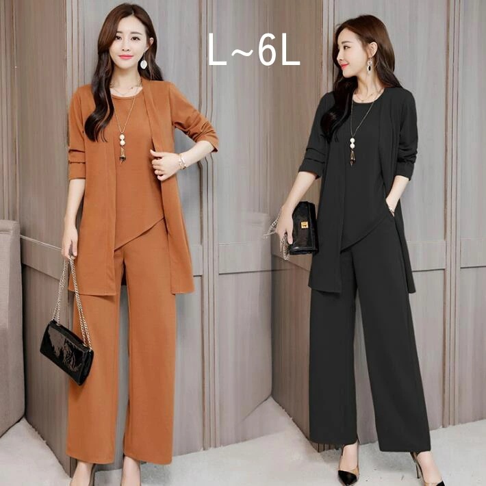 3点セット　セットアップ タンクトップ　ライトアウター ガウチョパンツ　パンツ　　長袖　アシンメトリー　フィッシュテール　ウエストゴム　レディース　トップス　ボトムス　春　夏　秋　L　2L　3L　4L