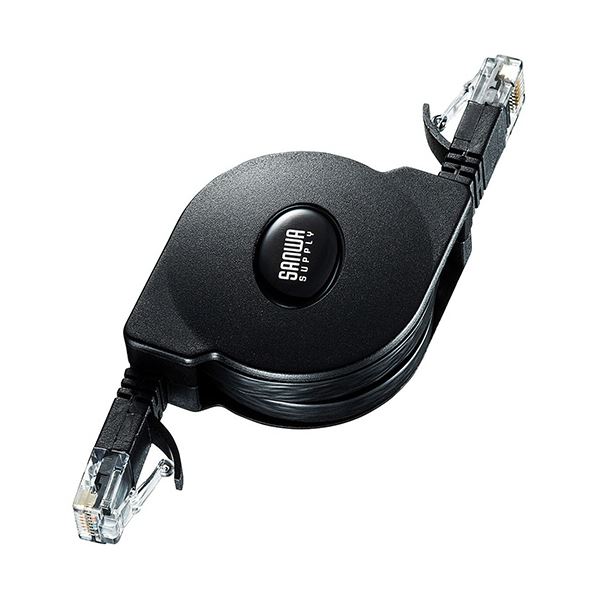 （まとめ） サンワサプライ自動巻取りLANケーブル（Cat6A） ブラック 1.5m KB-MK19BK 1個 (×5セット)