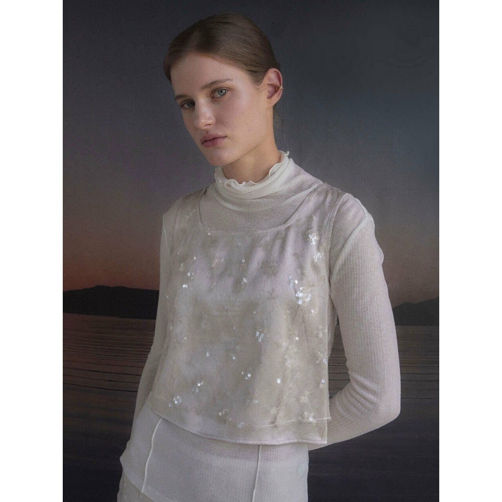 LOEUVRE スクエア スパンコール ノースリーブ トップ SW3AB316 91