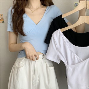 ソリッドカラー INS春夏新品ホット 半袖Tシャツ 韓国ファッション ベイビー レトロ 全3色