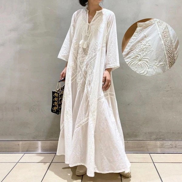 ワンピース 夏ワンピ ロング レディース 袖あり 無地 おしゃれ リゾート ホワイト ファッション 春夏 カジュアル 大きいサイズ 体型カバー ゆったり 大きめ きれいめ 白 日常 大人 カジュアル 5,397円