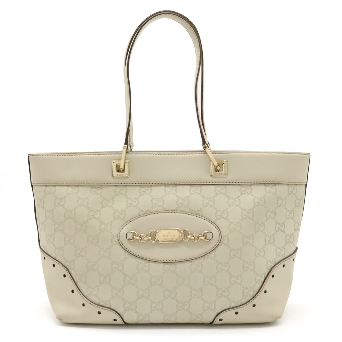 グッチシマ トートバッグ ショルダーバッグ セミショルダー 肩掛け アイボリー 白 ゴールド金具 145993