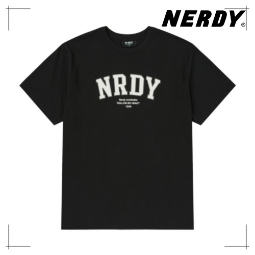 NERDY 公式正規品 アーチロゴ 半袖 Tシャツ (White/Black/Brown/Soft Blue) 韓国ファッション