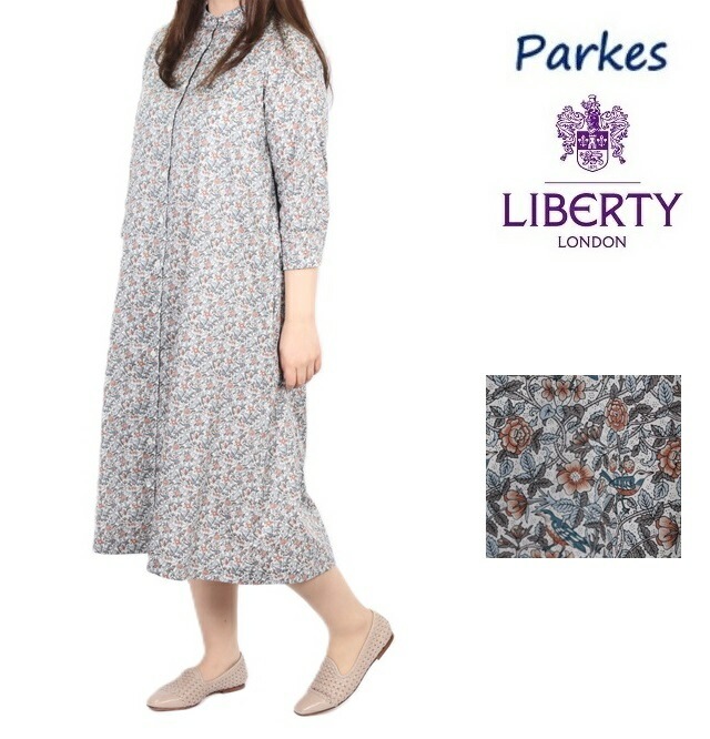 パークス Parkes ワンピース ブラウス 長袖 シャツ Parkes パークス PY2421035 Mサイズ 日本製 総柄 花柄 フラワー ツートン 切替 キレイ目 日本製 ミモレ