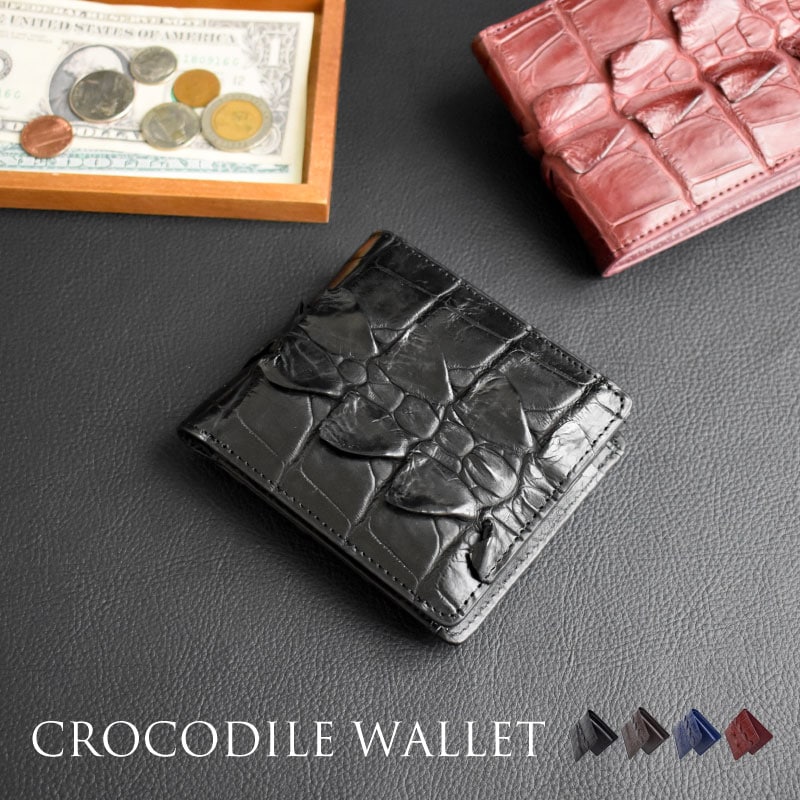 2021年新作入荷 クロコダイル ペア コインケース コンパクト バックホーン メンズ 二つ折り財布 本革 二つ折り財布