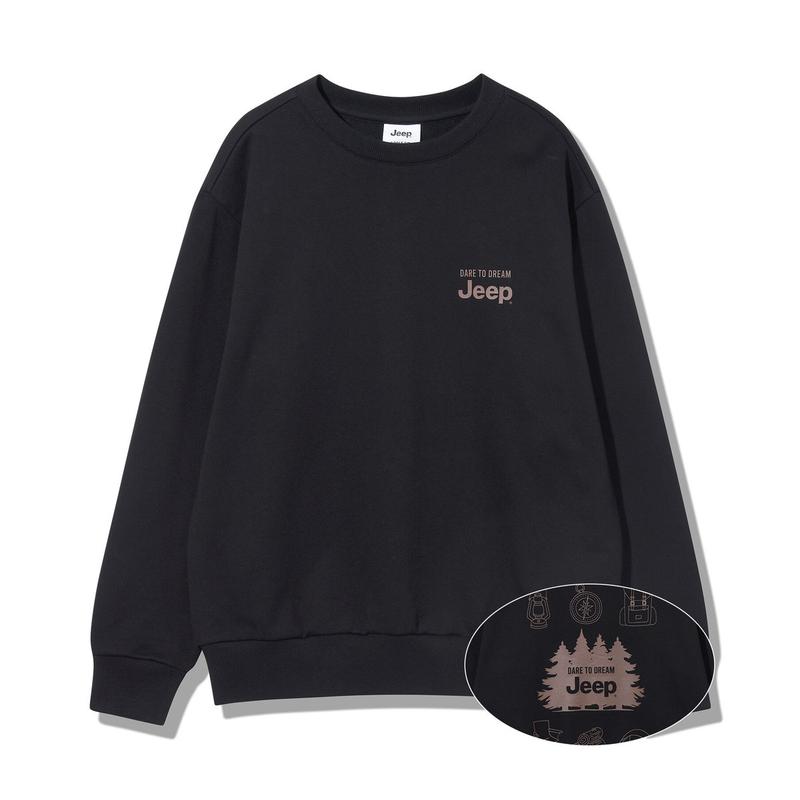 JQ3TSU891 ブラック 男女共用 企画 背面プリント スウェットシャツ