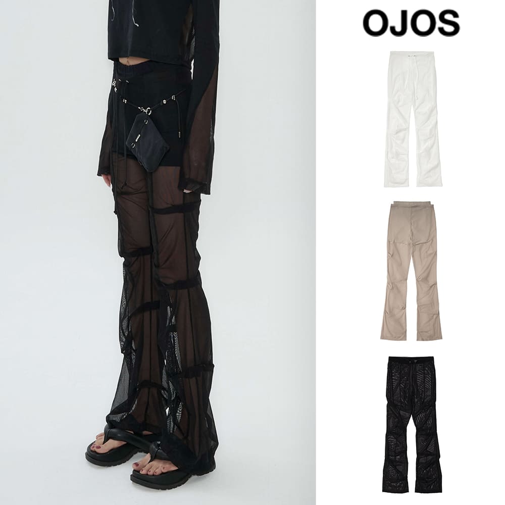 [OJOS] Sheer Over Tuck Pants