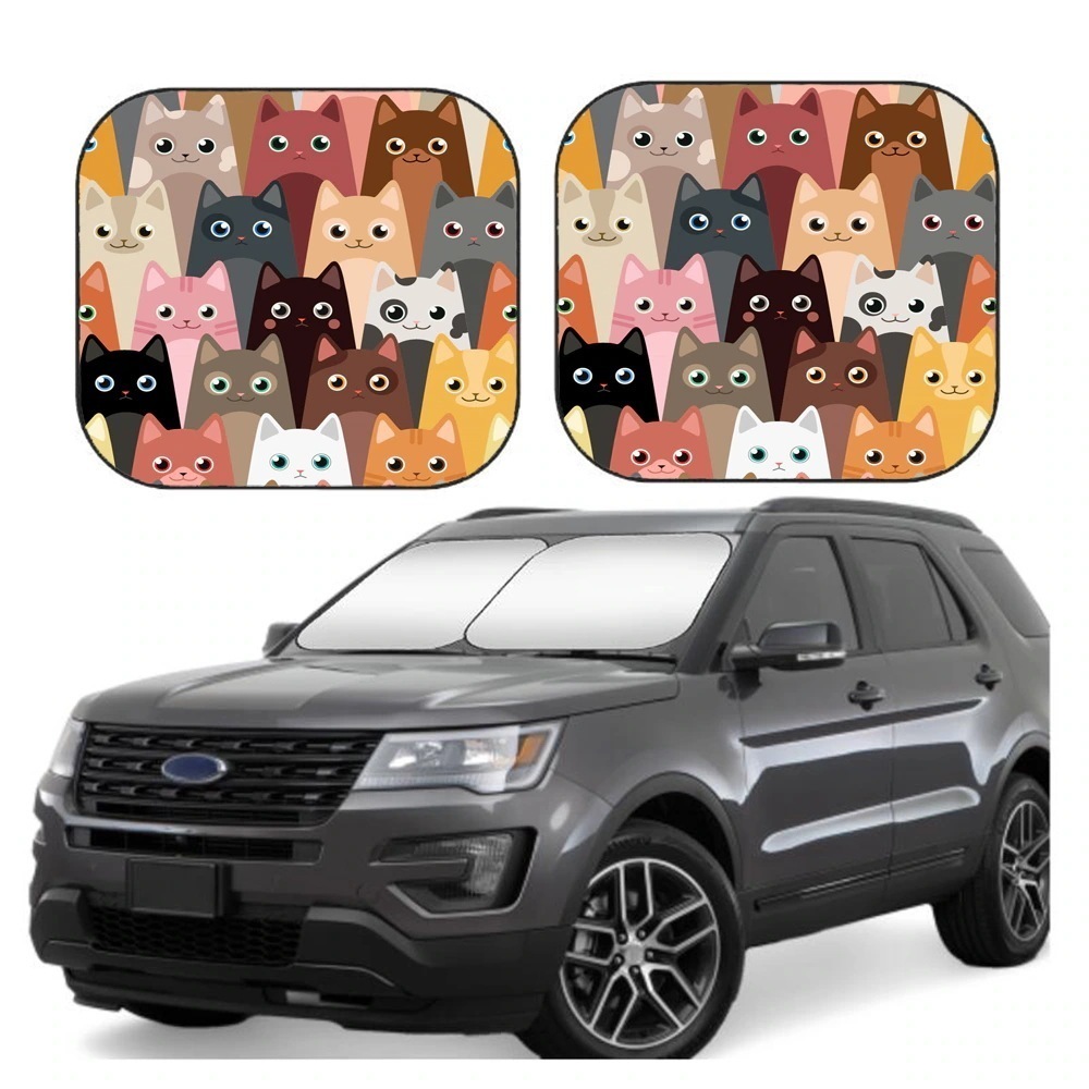 車のフロントガラスサンバイザー かわいい-ギャラクシー-スター-猫 2ピースのフロントガラスサンシェード