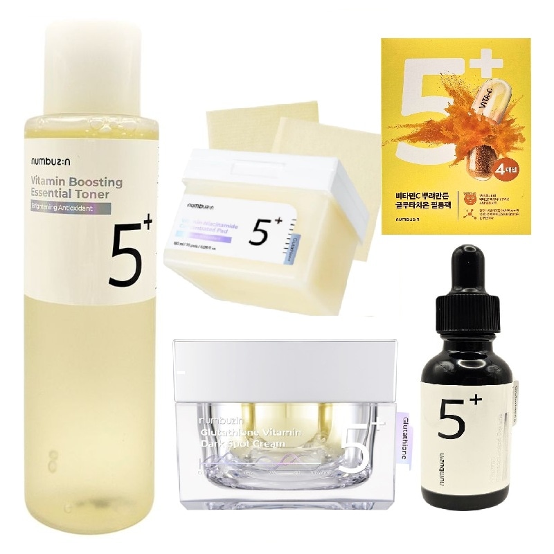 【正規品】 5番 5種美白セット/トナー+アンプル+クリーム+パッド+パックセット/ しっとりと染まった白い肌/白玉肌/透明な肌