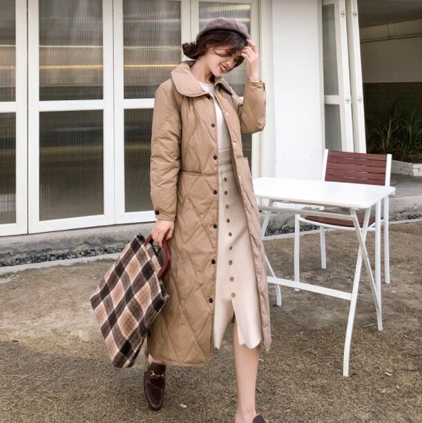 全3色！ダウンコート　レディース　アウター　ダウン80%以上　ダウンジャケット ロングジャケット　軽量 秋冬　ロング丈　防寒 　トレンチコート　マキシ丈 冬服　カジュアル　無地　Aライン　ホワイト　ブ