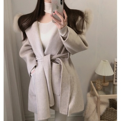 秋冬ウールカラーリバーシブルコート女性小柄厚手厚手ジャケット綿中丈ゆったりカシミアウールコート