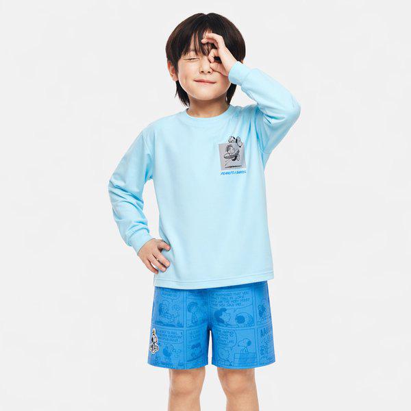 【PNTS キッズ スヌーピー ルーズフィット ラッシュガード アイスブルー (B6SKWRG352IBL)