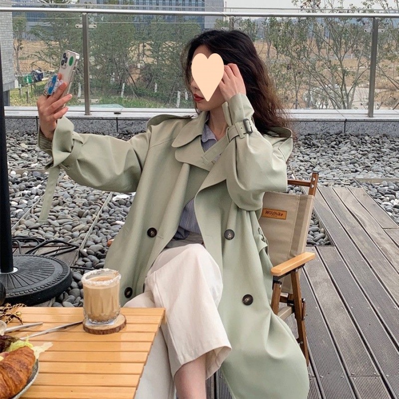 2025 春と秋の新しい韓国スタイルのウインドブレーカーの女性のミドル丈の小さいスタイルのスリムフィットジャケット背の高い気質