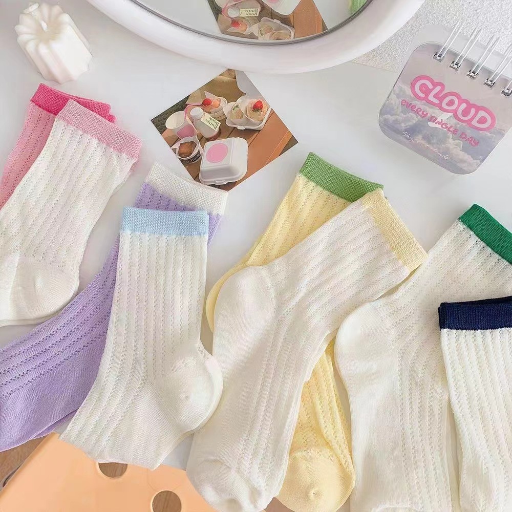 （NEW)靴下 レディース 夏 薄手 メッシュ キャンディカラー 学生 ミッドカーフソックス インズ トレンド 中空 薄手 かわいい 和菓子