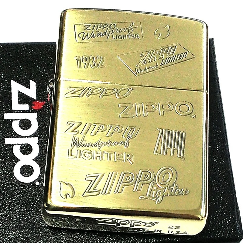 ZIPPO ロゴ ジッポー ライター ゴールド 両面加工 かっこいい ブラス いぶし仕上げ エッチング彫刻 メンズ シンプル おしゃれ プレゼント ギフト