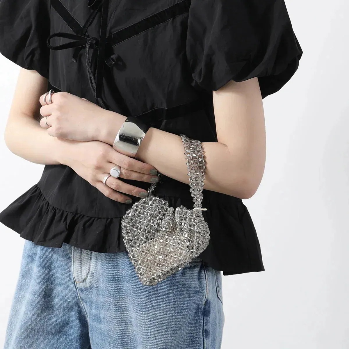 Sister Jane シスタージェーン ハンドバッグ BLACK SWAN BEADED BAG BGD023 レディース ビーズ ハート ミニバッグ SIL 【mega】