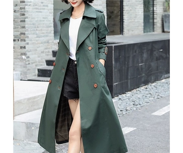 レディース コート アウター 上着 トレンチ ロング ミドル丈 長袖 襟付き スーツカラー スリム 細身 スマート ベルト ウエストマーク ポケット 異国風 ボタン 大人可愛い きれいめ シンプル