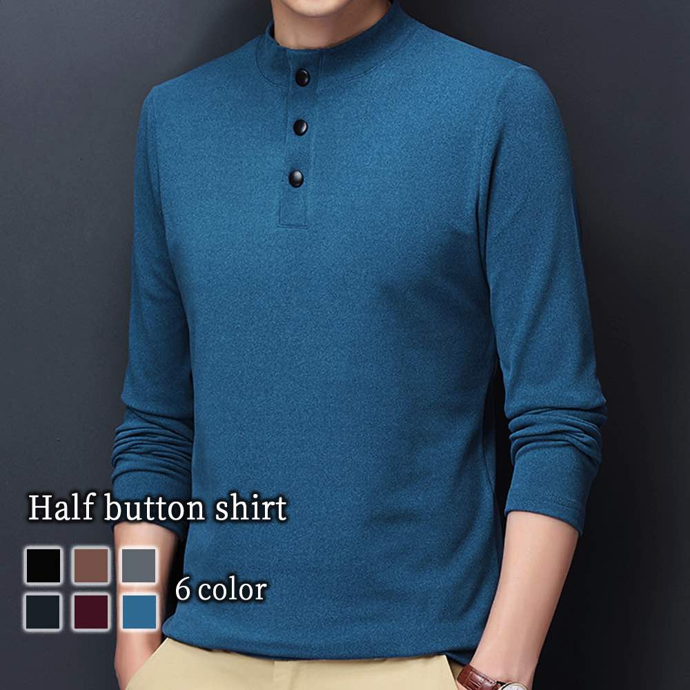 Tシャツ メンズ ハーフボタンシャツ ブラック 暖かい ティーシャツ おしゃれ ゆったり 肌着 秋 カジュアル 人気 ブランド スポーツ Vネック おすすめ 無地 ワッフル 長袖 ジャケット 春 オシ