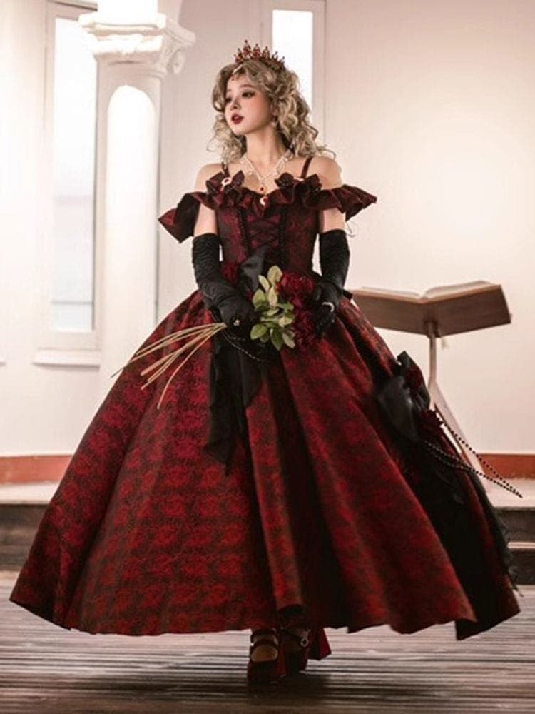 黒と赤のロイタフラワーウェディングゴージャス誕生日大人ドレス女性ウェディングドレスロリータエレガントプリンセスドレス夏