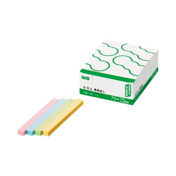 （まとめ）TANOSEE ふせん 長見出し 75x7.5mm 4色 1パック（40冊） [x10]