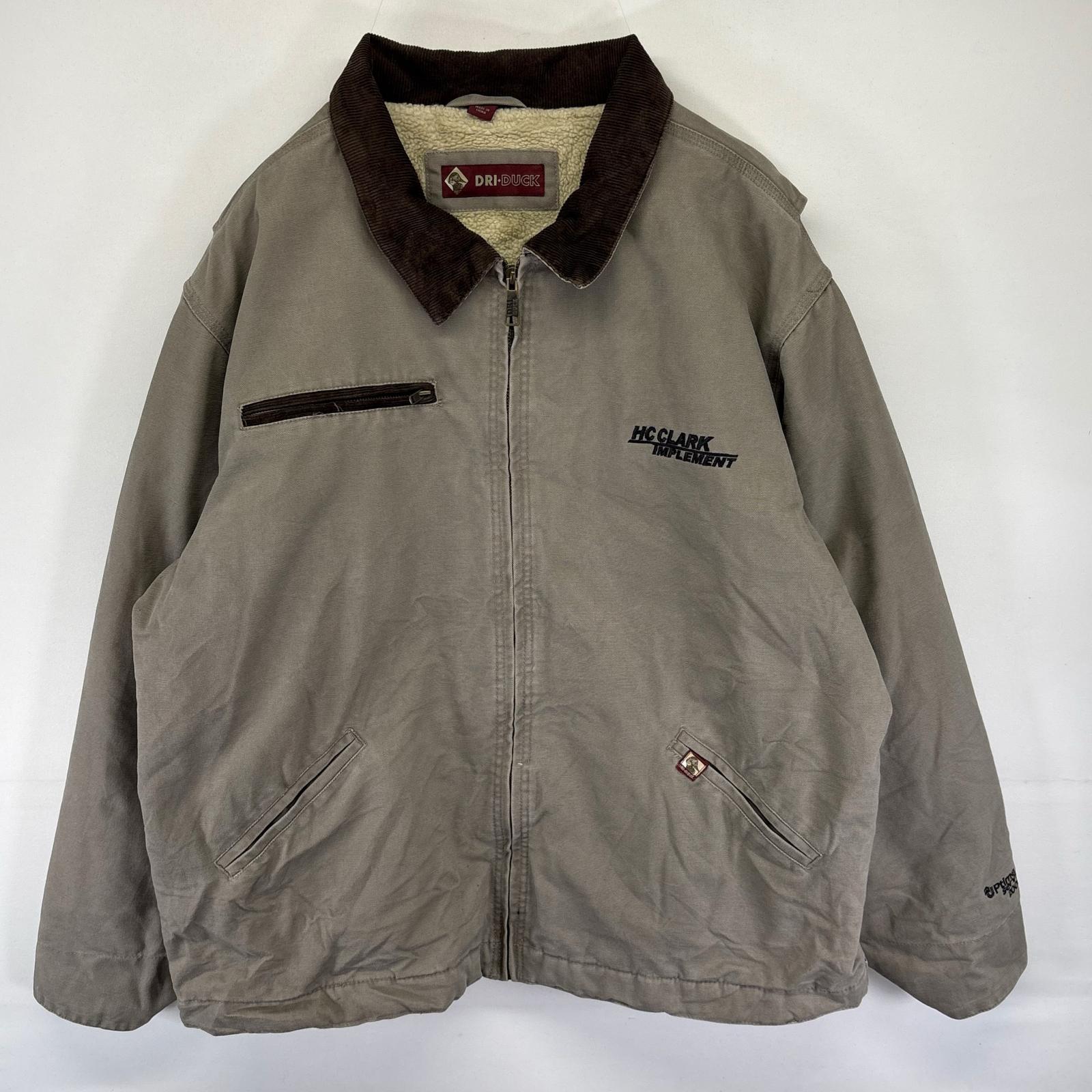 古着 DRI DUCK ダック ジャケット 中綿 裏ボアライナー デトロイトジャケットタイプ フルジップ 2XL グレー系 メンズ