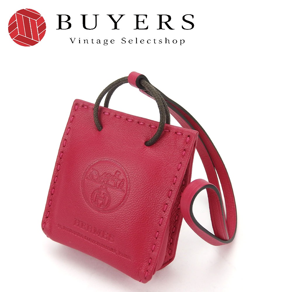 中古 エルメス バッグチャーム サックオランジュ Y刻印 アニューミロ ラム ローズメキシコ ピンク レザー 革 アクセサリー 小物 レディース 女性 HERMES pink accessory