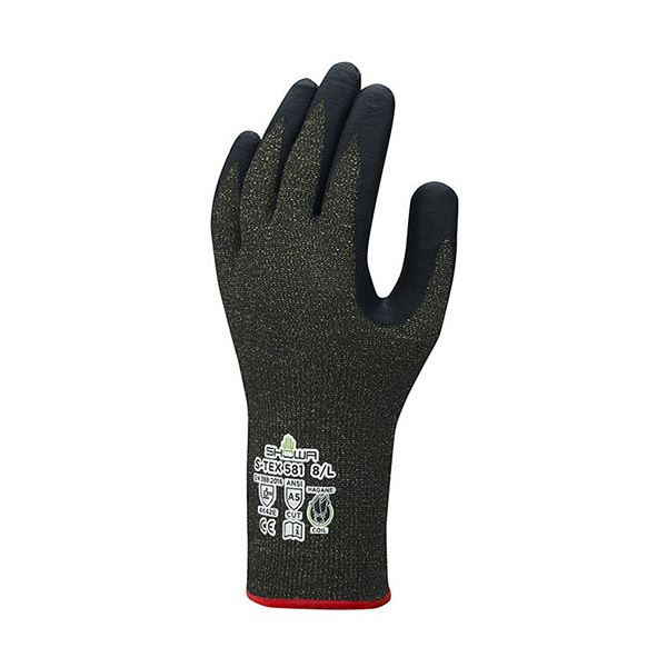（まとめ）ショーワ 耐切創背抜き手袋S-TEX 581 XL ブラック S-TEX 1双[x3]