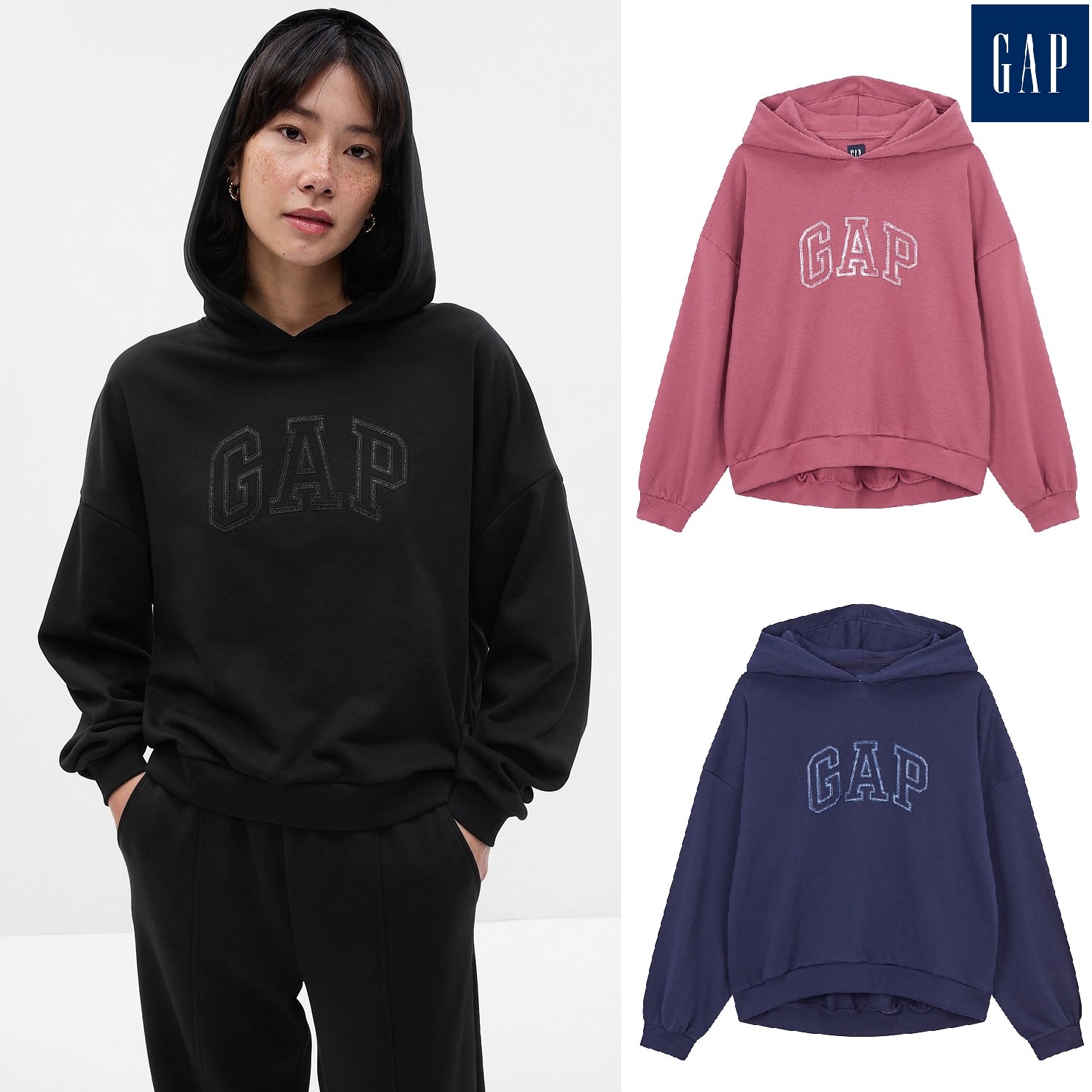 ギャップ[2023 FW] [Women] Line logo patch hooded sweatshirt 3色 (XS-L) 女性服 新商品 韓国人気 肝節期 韓国ファッション ストリートファッション