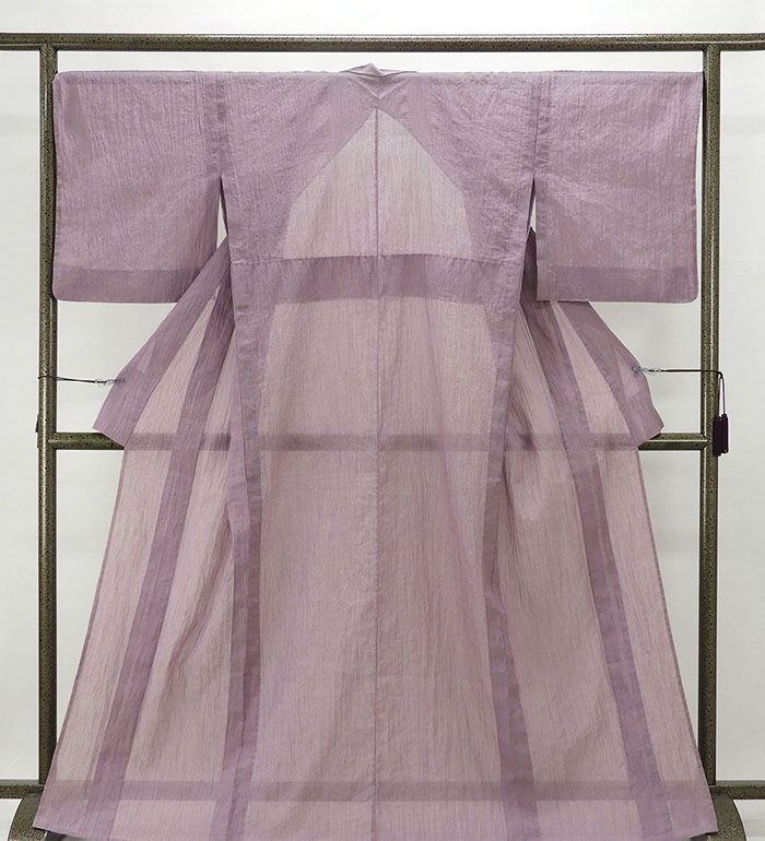 夏物 縮 新品仕立済 麻 夏物 渋め紫 無地 身丈165cm 裄丈68cm 小千谷縮 新品65 仕立て上がり 着物 wd2121