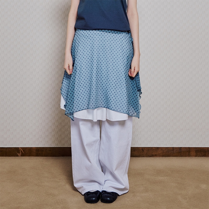 SKYBLUE DOTTED LAYERED WRAP MIDI SKIRT