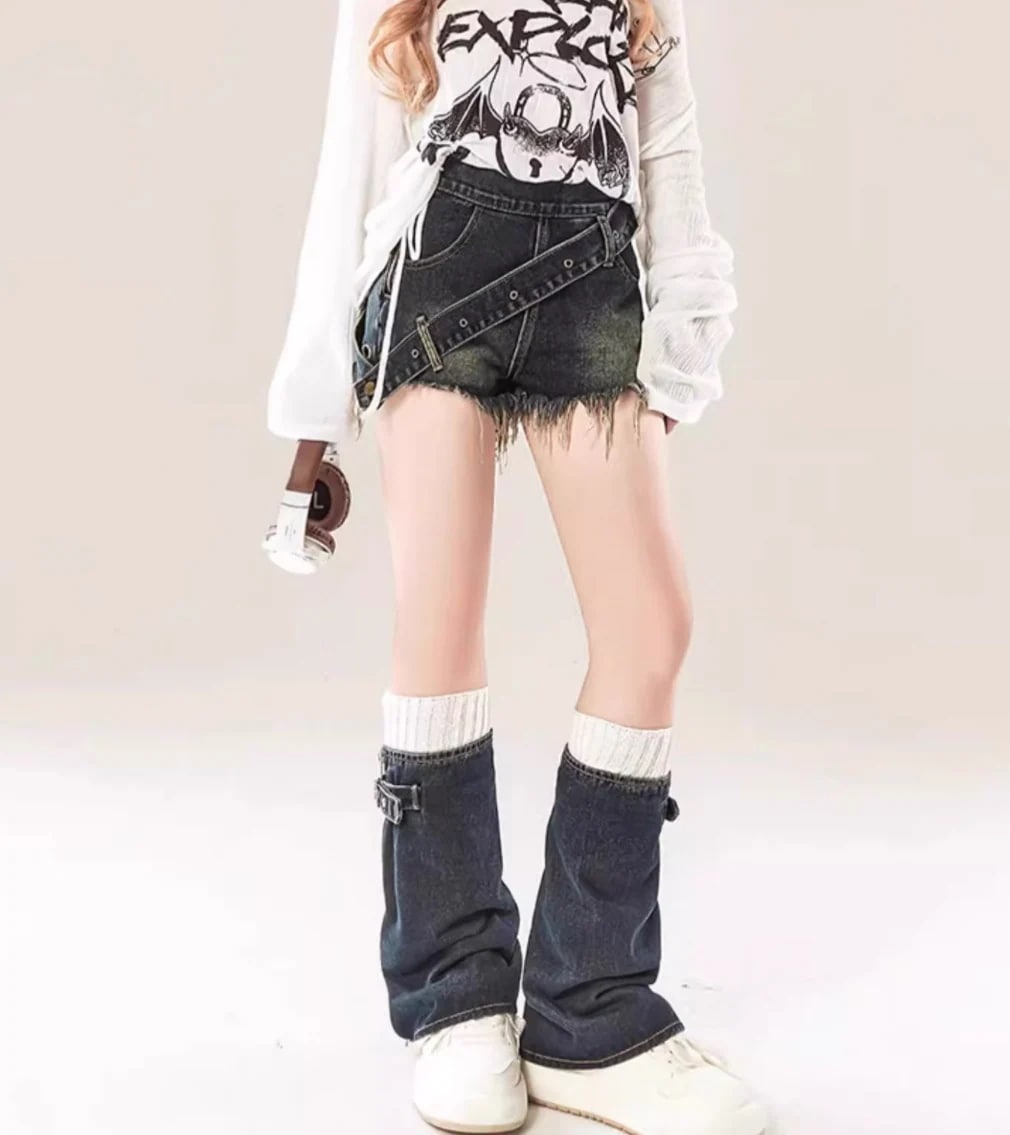 春夏 デニム スカート 2点セット デニム ハイウエスト ジーンズ カジュアル 美脚 脚長丈加工 レディース